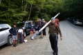 Jim has the flagpole ready.