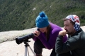 Scoping out the surrounding peaks. With the help of the Celestron we could see 13 flags.